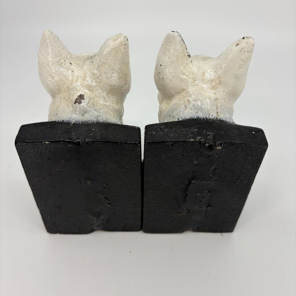 Vintage Cast Iron Scottie Dog Bookends Pair White Terrier White - Picture 5 of 10